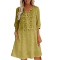 thumbnail image 5 of HAJWOH Women's Floral Embroidered Cotton Linen Maxi Boho Dress Short Sleeve V Neck Dresses Summer Flowy Beach Sundress, 5 of 7
