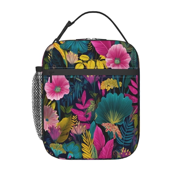 Luxurious Floral Pattern Lunch Bag for Office Women – Stylish Thermal Insulated Tote with Shoulder Strap, Lightweight for Work or Travel