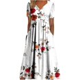 thumbnail image 1 of Robes de Printemps pour Femmes Décontractées Manches 3/4 Longue Robe Évasée Basique Plage Vacances Travail Maxi Robe 2025, 1 of 5