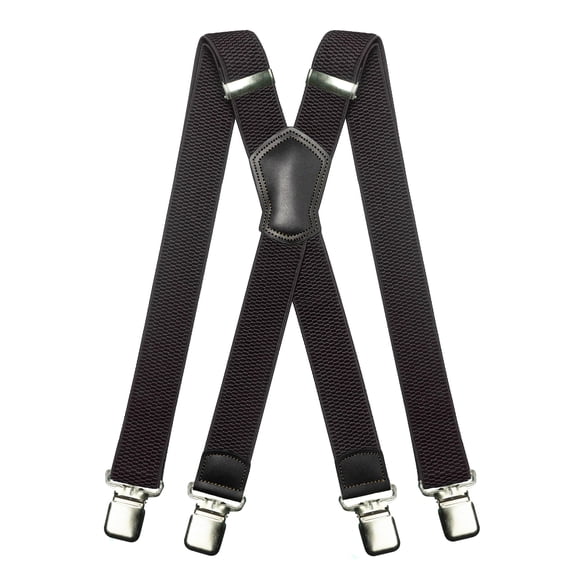 KAMBERFT Heavy Duty Black Suspenders for Men with 4 Strong Metal Clips, 1.5 inch Wide