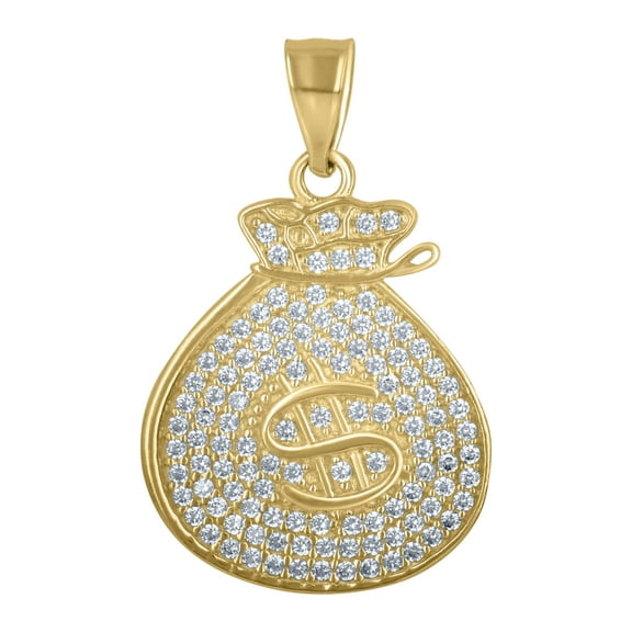 10k Yellow Gold Mens Cubic Zirconia Moneybag Gambling Charm Pendant