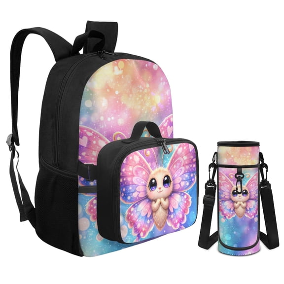 Chririnla Butterfly Backpack Set 3 Piece School Bags and Lunch Box with Water Bottle Carrier Bookbag Set for Toddler Kids Girls Boys Teens Kindergarten Elementary Middle