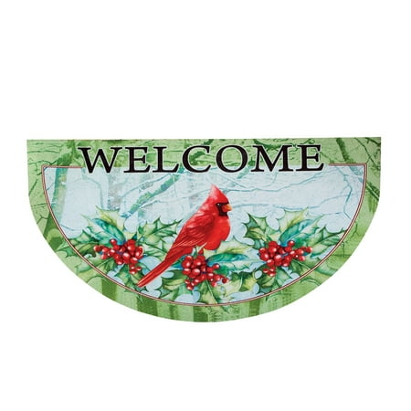1/2 Round Door Mat - Winter Cardinal Half Round Welcome Mat - Festive Decorative Door Mat
