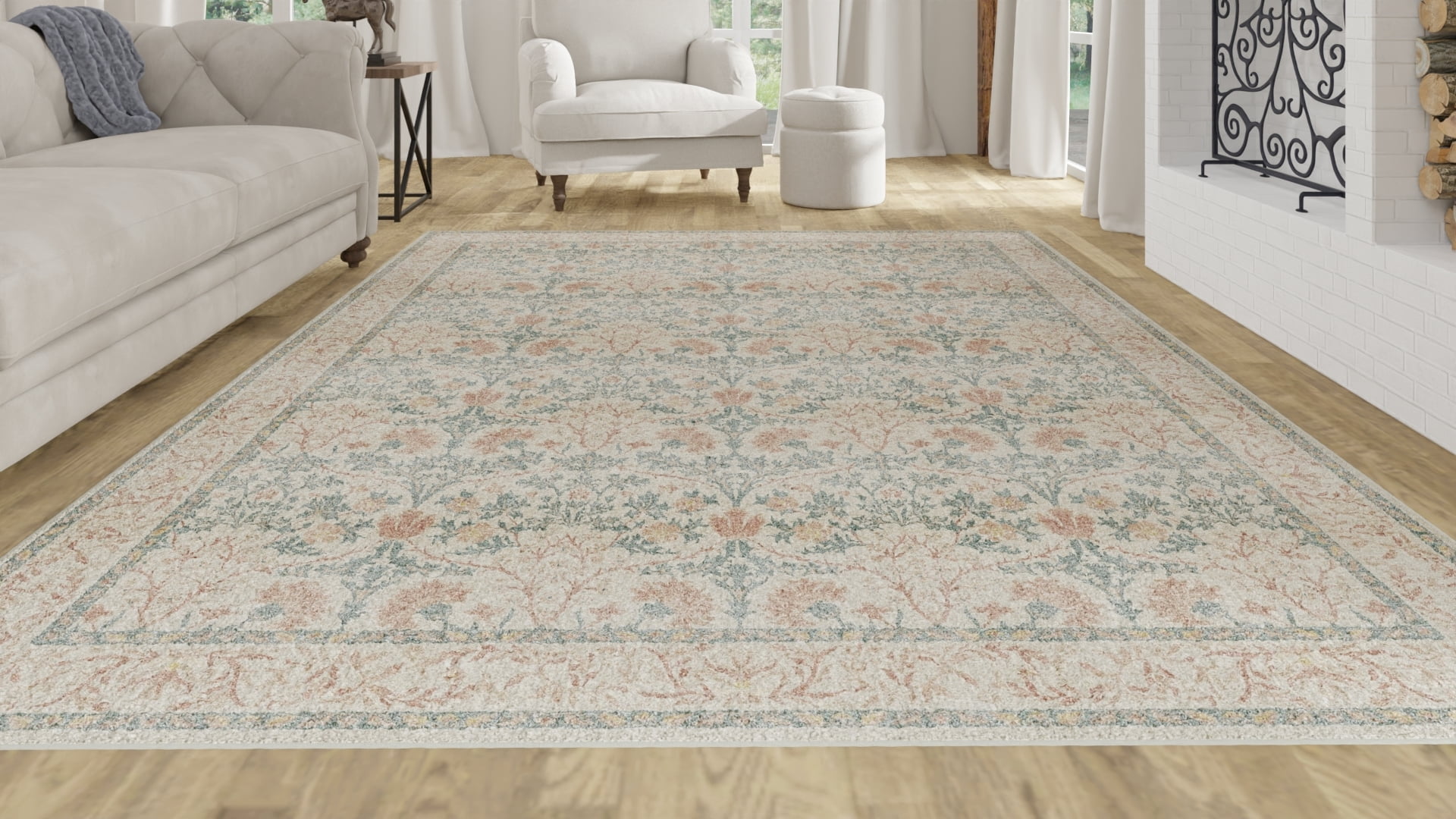 E-Z Wash Traditional Medallion Pattern Velvet Plush Green, Room Size Machine Washable Area Rug 8X10, Ideal for Living Room, Dining Room, Bedroom