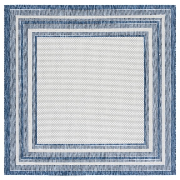 SAFAVIEH Courtyard Ercan Bordered Indoor/Outdoor Area Rug, Ivory/Navy, 6'7" x 6'7" Square