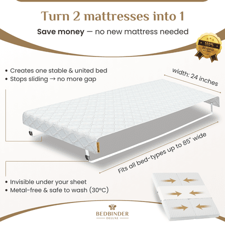 Bedbinder Deluxe Bed Bridge Mattress Connector for Adjustable Beds, Fills Bed Gaps, White, Universal Size