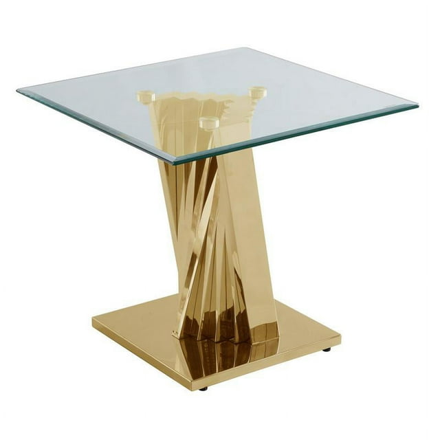 Table d'Extrémité de Canapé en Verre Transparent Géométrique avec Acier Inoxydable Doré