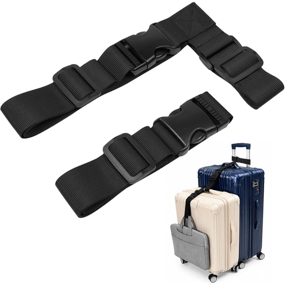 GASTROPOD 2 Pack Luggage Straps for Suitcases, Adjustable Luggage Straps with Buckle Belt to Connect 3 Suitcases, T-Type and Normal Luggage Connector Straps for Family Outings Urban Commuting(Black)