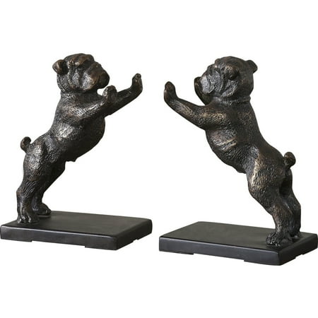 Uttermost Bulldogs Traditional Metal Bookends in Black/Bronze (Set of 2)