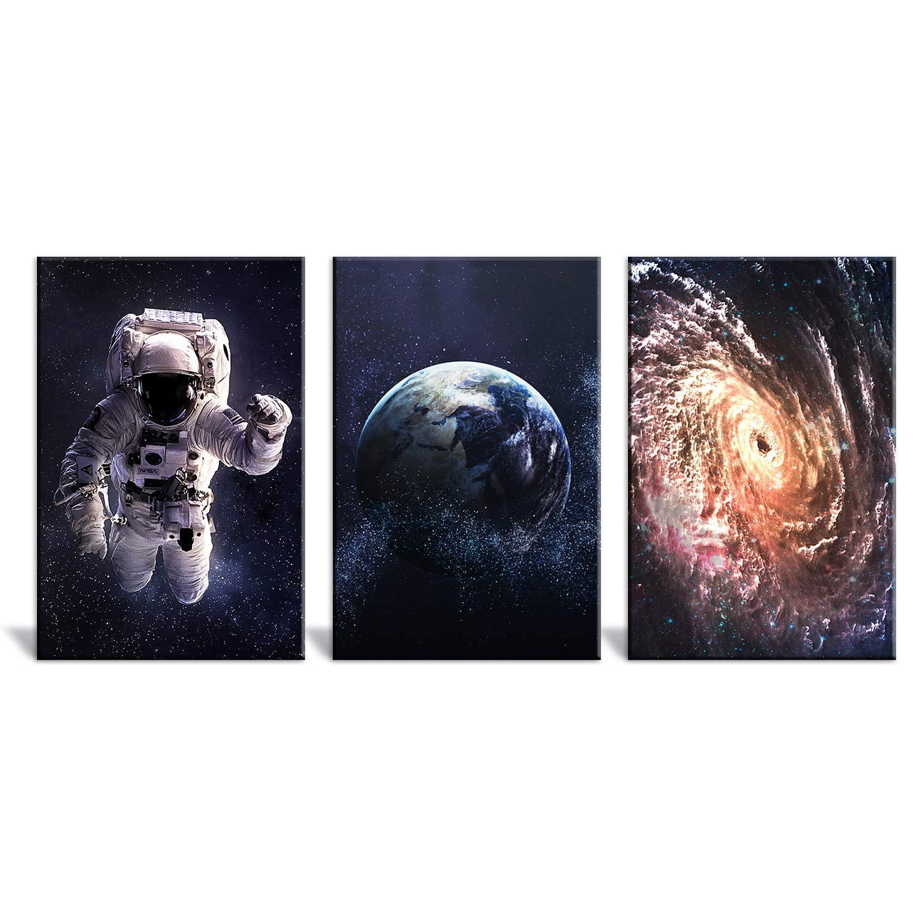 Wall26 3 Panel Canvas Wall Art Space Theme with Astronaut The Earth