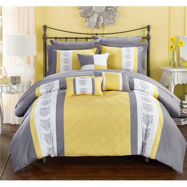 Chic Home Livingston 12 Piece Comforter Set Pillows Shams Queen Yellow Grey Comforters Sets