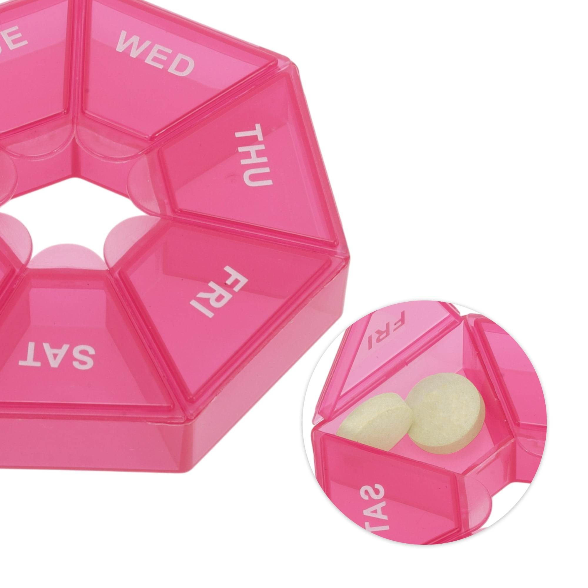 Unique Bargains Useful Durable Portable 7 Grid Polygonal Pill Case 1 Pc Rose Pink
