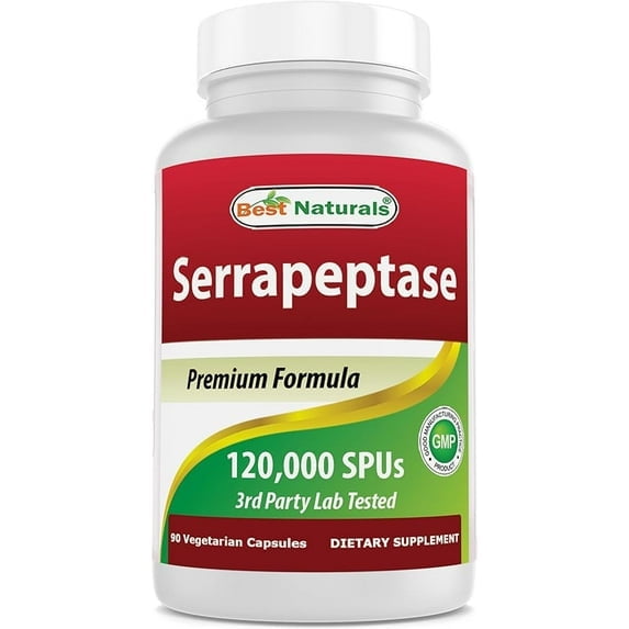 (2 pack) Best Naturals Serrapeptase 120000 SPUs 90 Vegetarain Capsules - Supports Sinus Health