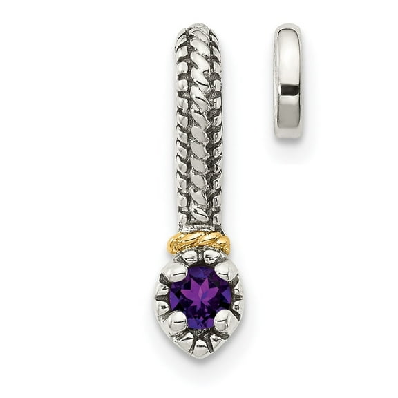 Diamond2Deal 925 Sterling Silver Antiqued w/ 14k Amethyst Chain Slide Pendant for Women (L- 16mm, W- 4.51mm)