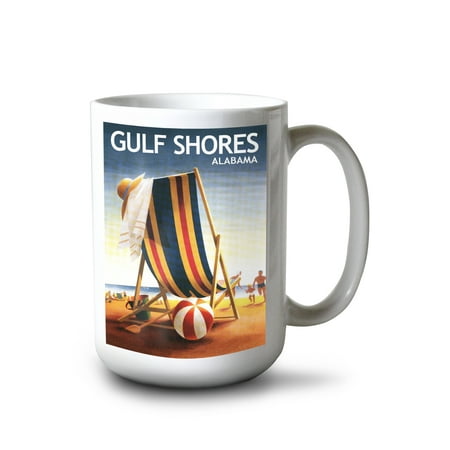 

15 fl oz Ceramic Mug Gulf Shores Alabama Beach Chair and Ball Dishwasher & Microwave Safe