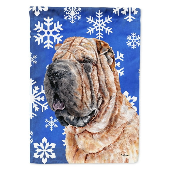 Shar Pei Winter Snowflakes House Flag