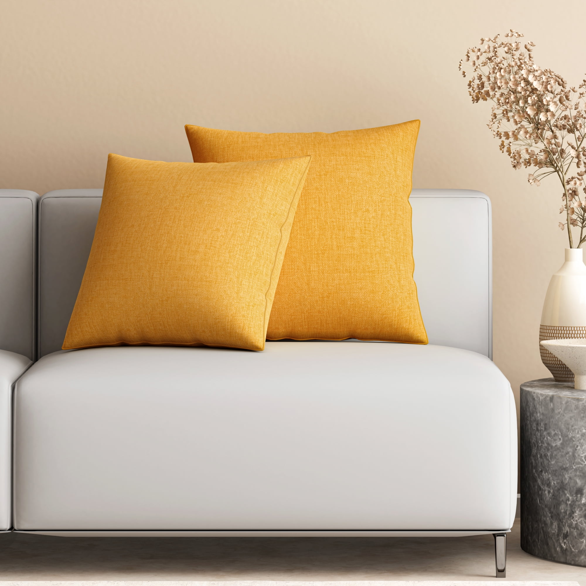 Mainstays 18" x 18" Solid Chenille Yellow Polyester Decorative Pillow Set (2 Count)