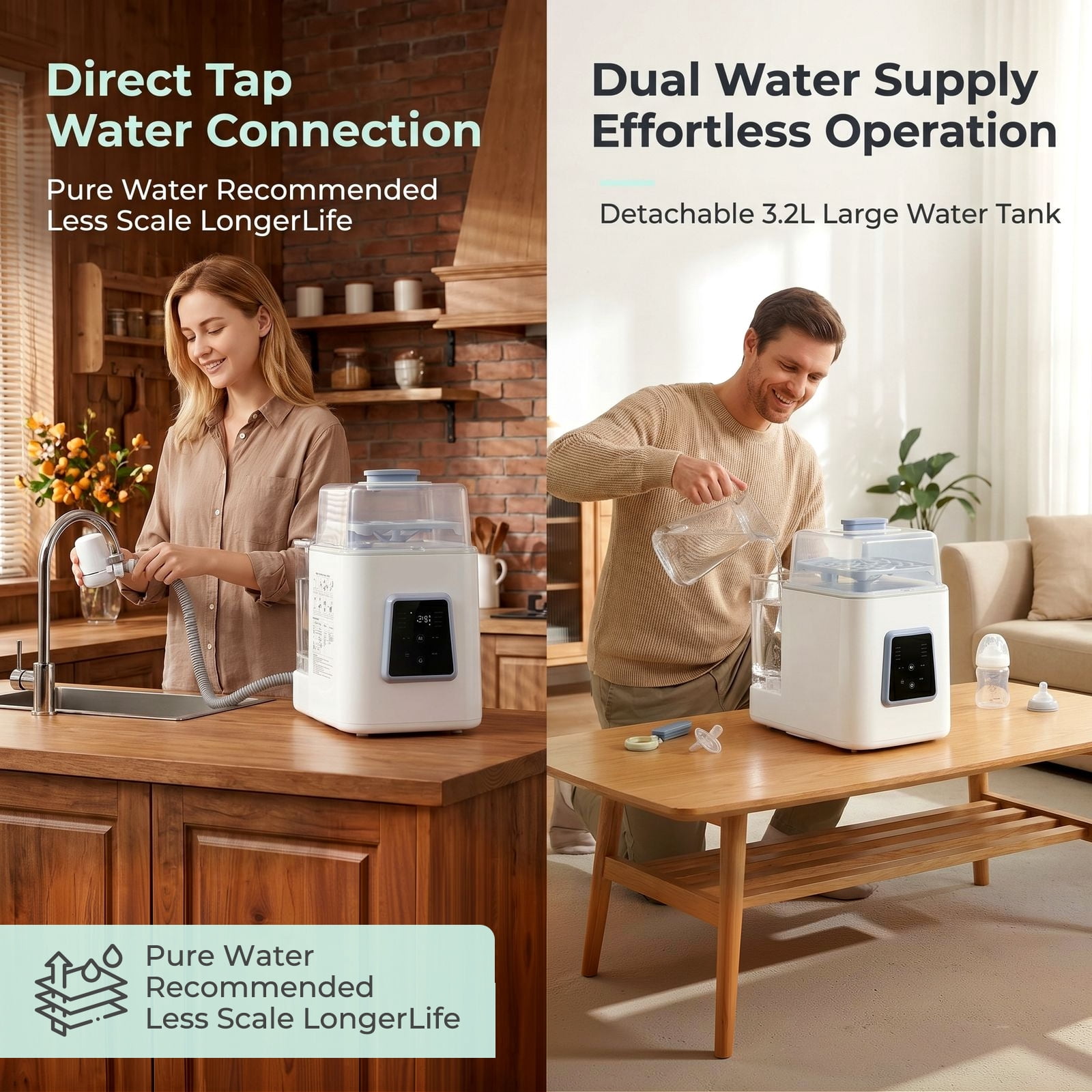 FOHERE Baby Bottle Washer and Sterilizer and Dryer, All-in-One 4-in-1 Machine with Dual Spray Arms, 28000Pa High-Pressure Wash, 210°F Steam, for New Parents, Newborn gifts
