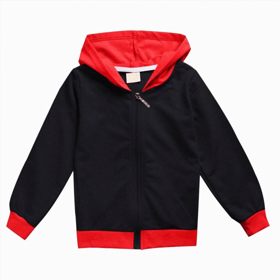 YDFCWXW Kids Hoodies and Sweatshirts Color Block Long Sleeve Zipper Coat Autumn Winter Cozy Fleece Hooded Jacket for Active Play (Black, 160)