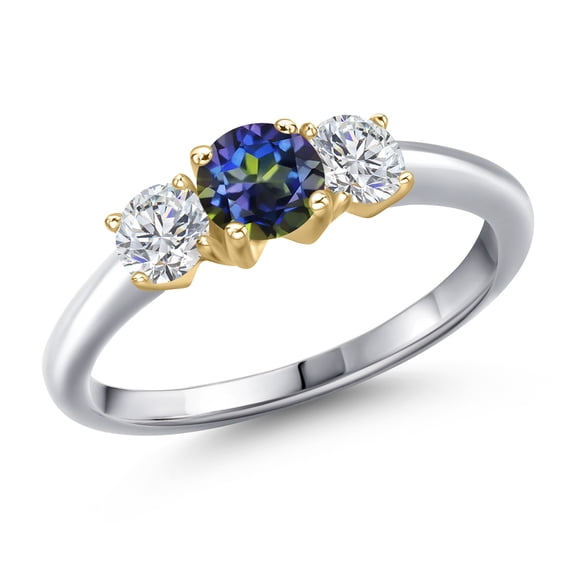 Gem Stone King 10K Two Tone Gold Blue Mystic Topaz and Lab Grown Diamond Engagement Ring for Women | 1.04 Cttw | Round 5MM | Gemstone November Birthstone | Size 5
