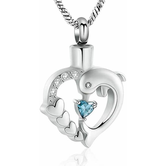 Dolphin Cremation Jewelry Heart Urn Necklace for Ashes for Women Heart Urn Locket Pendant Memorial Ashes Keepsake Necklace for Pet