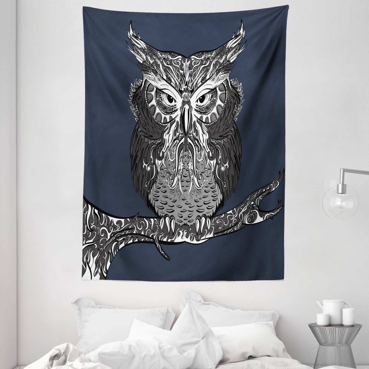 Indie Tapestry, Owl with Vintage Style Ornaments Wisdom ...