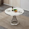 thumbnail image 2 of 47" Round Faux Marble Dining Table - Modern Kitchen Table, Stainless Steel Base, White & Silver, for Dining Room. Stylish, Durable, Easy Assembly., 2 of 14