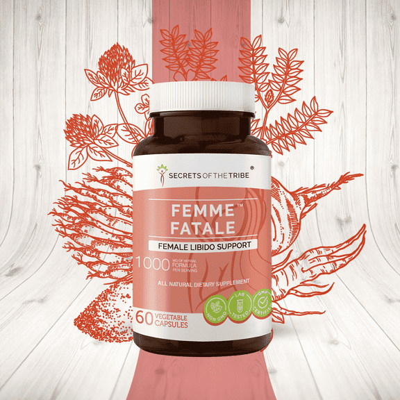 Secrets of the Tribe Femme Fatale Capsules Dietary Supplement, Natural Herb Blend, Made from Korean Red Ginseng, Tongkat Ali, Tribulus, Maca, Red Clover, Shatavari 60 Count
