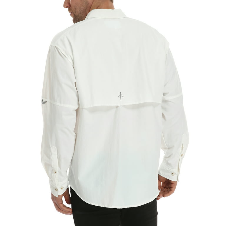 LRD Men's UPF 30 Long Sleeve Button Down Fishing Shirts White XL
