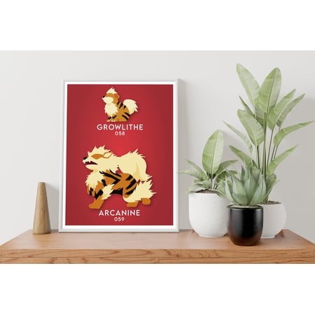 POSTER Minimal Pokemon Growlithe & Arcanine Evolution Art Print | Pokemon-UNFRAMED