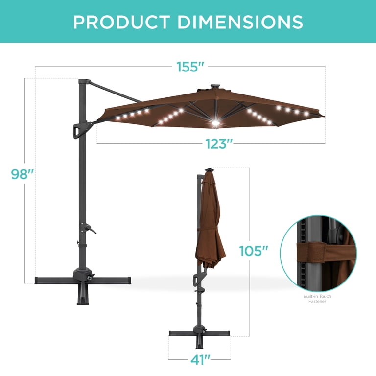 best choice products 10 solar led tilt patio umbrella brown 10ft 3-Tier Umbrella, Market Sun Shade w/ Adjustment, Easy Crank as the handle on the pole moves up and down to adjust your umbrellas angle Best Choice products 10ft Deluxe