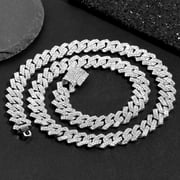 Silver Plated Bling Miami Cuban Link Chain for Men Women Iced Out Miami Cuban Necklace Diamond Chain for Men 14mm Colorful Hip Hop Jewelry