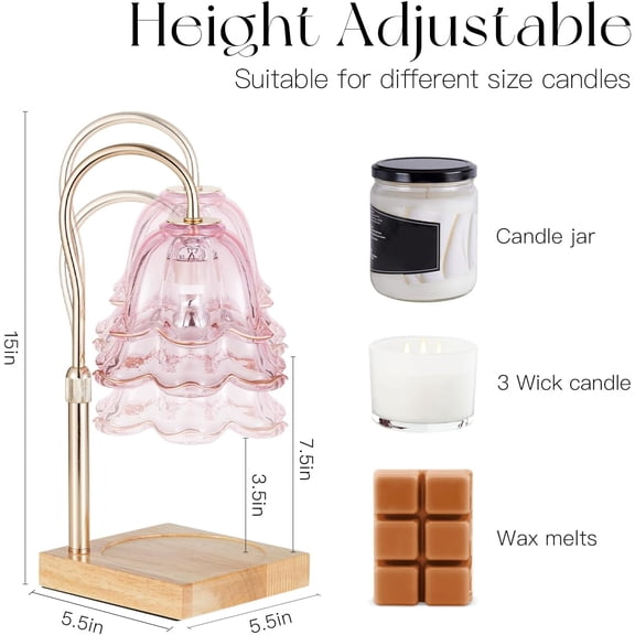Candle Warmer Lamp with Timer: Pink Flower Candle Warming Lamp with 2 Bulbs Height Adjustable Wax Warmer Dimmable Bedroom Decor Birthday Gift for Women