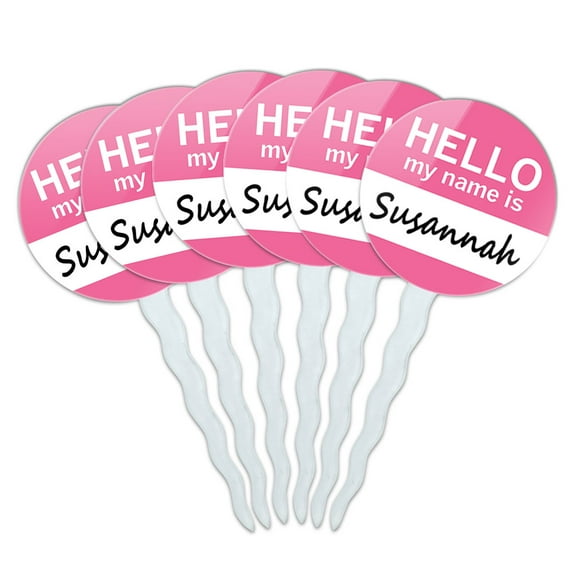 Susannah Hello My Name Is Cupcake Picks Toppers - Set of 6