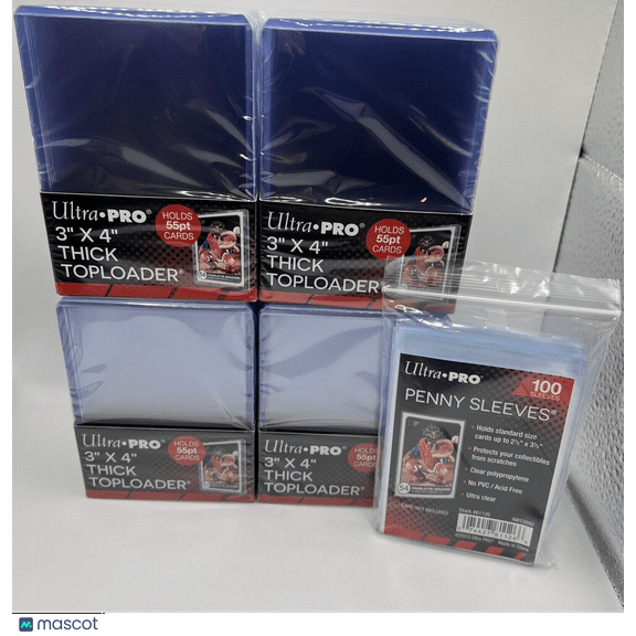 Ultra Pro 3X4 Thick 55pt Toploaders 4 Packs of 25 toploaders AND 100 Sleeves