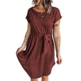 thumbnail image 1 of Vestido de manga corta, moda informal, lavable a máquina, agradable a la piel, transpirable, vestido de mujer para verano, rojo vino XXL, 1 of 4