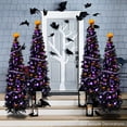 thumbnail image 4 of Halloween Christmas Tree, 7.5 Feet Black Christmas Tree with 1000 Tips, Collapsible Pencil Christmas Tree with Metal Stand for Halloween, Indoor Outdoor Party Decorations, SS1499, 4 of 8