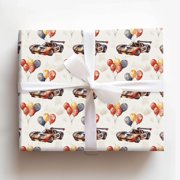 238 Vintage Race Car with Balloons Birthday Gift Wrapping Paper