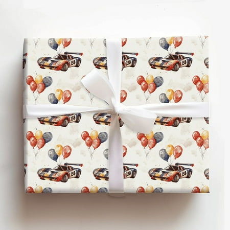 238 Vintage Race Car with Balloons Birthday Gift Wrapping Paper