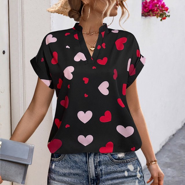 Shorts pour Femmes, Blouses pour Femmes, Mode Décontractée Confortable Imprimé Col en V Manches Courtes Blouse Top