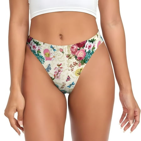 Kdxio Bird Butterfly Rose Pattern Seamless Thongs for Women No Show Thong V-waisted Stretch Breathable Sexy Panties Underwear-X-Large