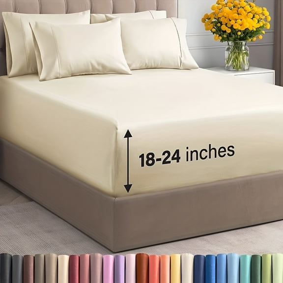 Extra Deep 3/4pcs Bamboo Sheet Set - Breathable & Ultra Soft Sheets - Hotel Quality Bed Sheets Set - Easy & Secure Fit - Soft, Wrinkle Free & Comfy Sheets Set - TWIN/FULL/QUEEN/KIN