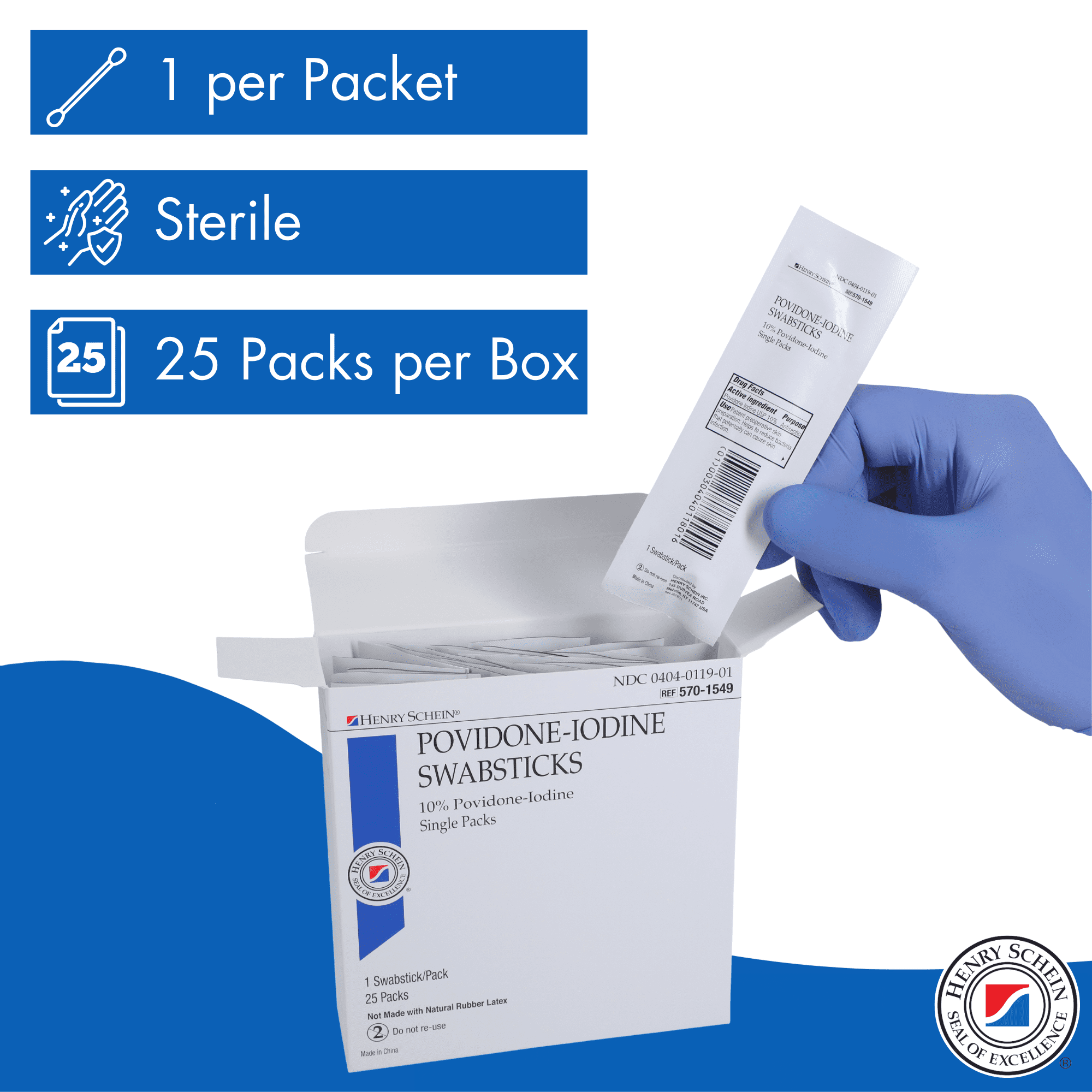 Prep Povidone-Iodine Swabsticks 1's- Sterile, Antiseptic for Skin Preparation, Individually Packed, 10% Povidone-Iodine- 50 Count (Pack of 2)