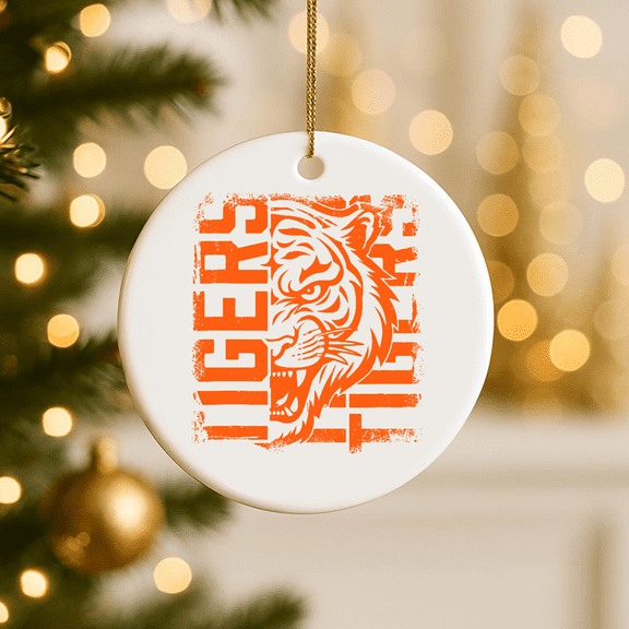 Retro Orange Tiger Tiger Distressed 2D FLAT CIRCLE Ceramic Ornament