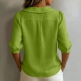 thumbnail image 6 of Womens 3/4 Length Sleeve Cotton Linen Blouses Button Down Peter Pan Collar Breathable Lightweight Tops Soft Wrinkle Resistant Summer Casual Wear , L, #03 Green, 6 of 7