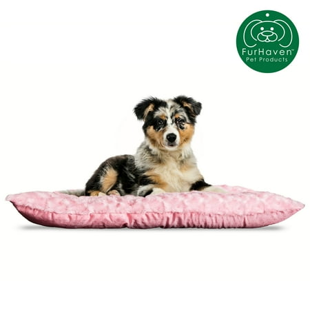 Tufted Dog Bed FurHaven Pet Kennel Pad | Ultra Plush Tufted Pillow Pet Bed for Crates & Kennels, Strawberry, Medium ()
