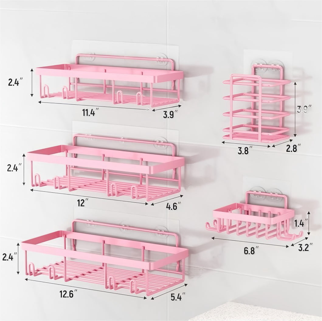 Pink 5-piece bathroom storage rack set, bathroom organizer, bathroom accessories, home gift. Must-have storage for apartments.