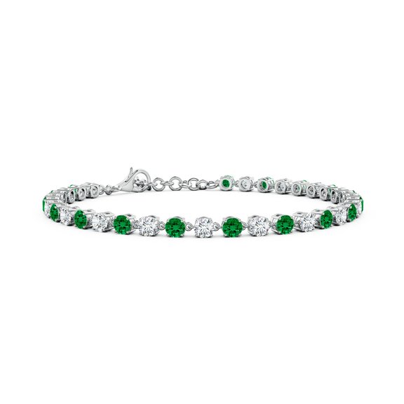 ANGARA Round Lab Grown 1.7 Ct Emerald and Diamond Tennis Link Bracelet for Women in 14K White Gold (Size-3mm) | May Birthstone, Anniversary, Jewelry Gift for Women | Lab-Grown Emerald Bracelet