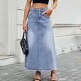 thumbnail image 4 of Weiqiqre Summer Skirts for Women Vintage Denim Maxi Skirt Casual High Waist A-Line Frayed Hem Long Jean Skirt with Pockets, 4 of 8