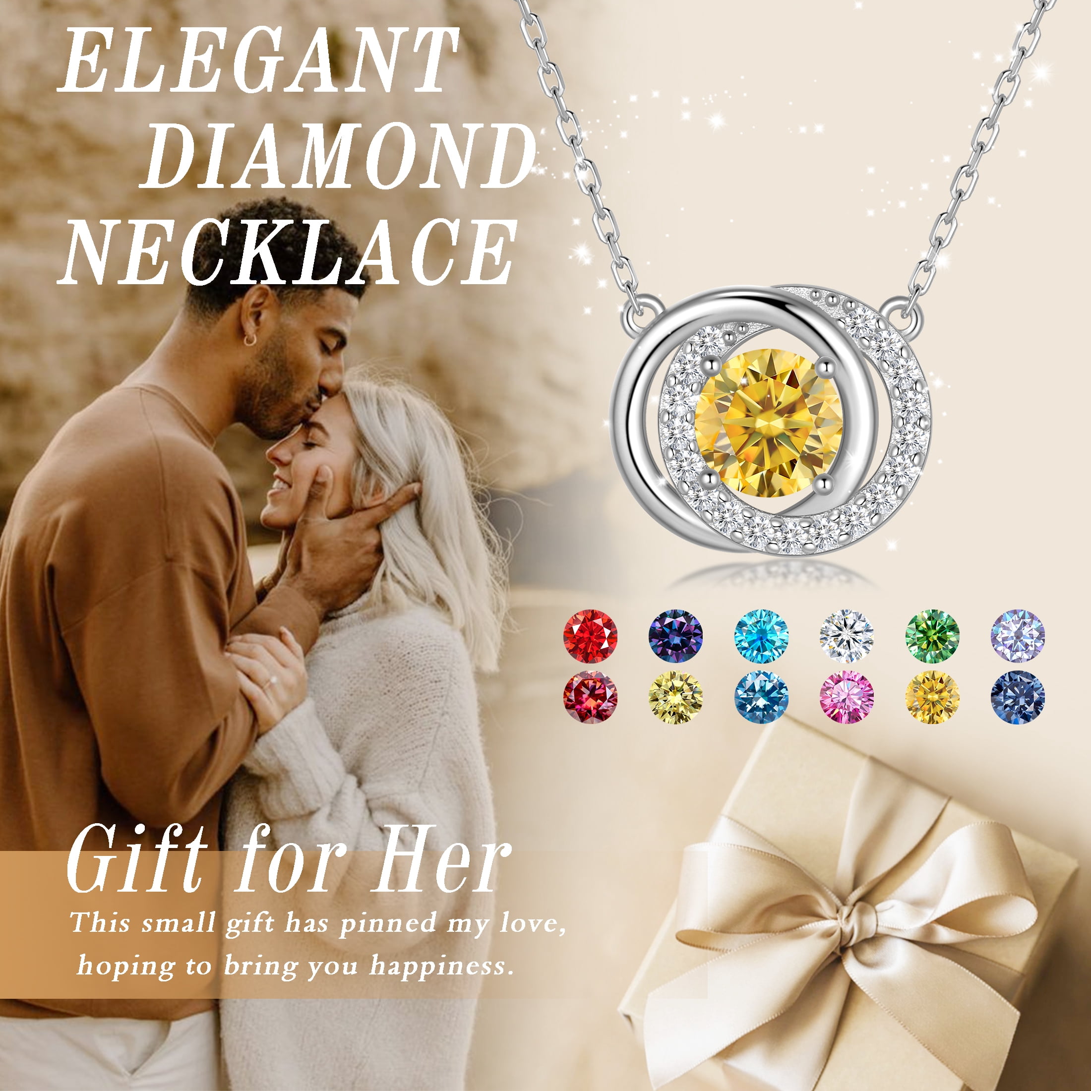 Beautlace 1 Carat Moissanite Necklace D Color VVS1 Round Cut Simulated Diamond Halo Pendant Necklace, 925 Sterling Silver May Birthstone Necklace Birthday Christmas Jewelry Gifts for Women